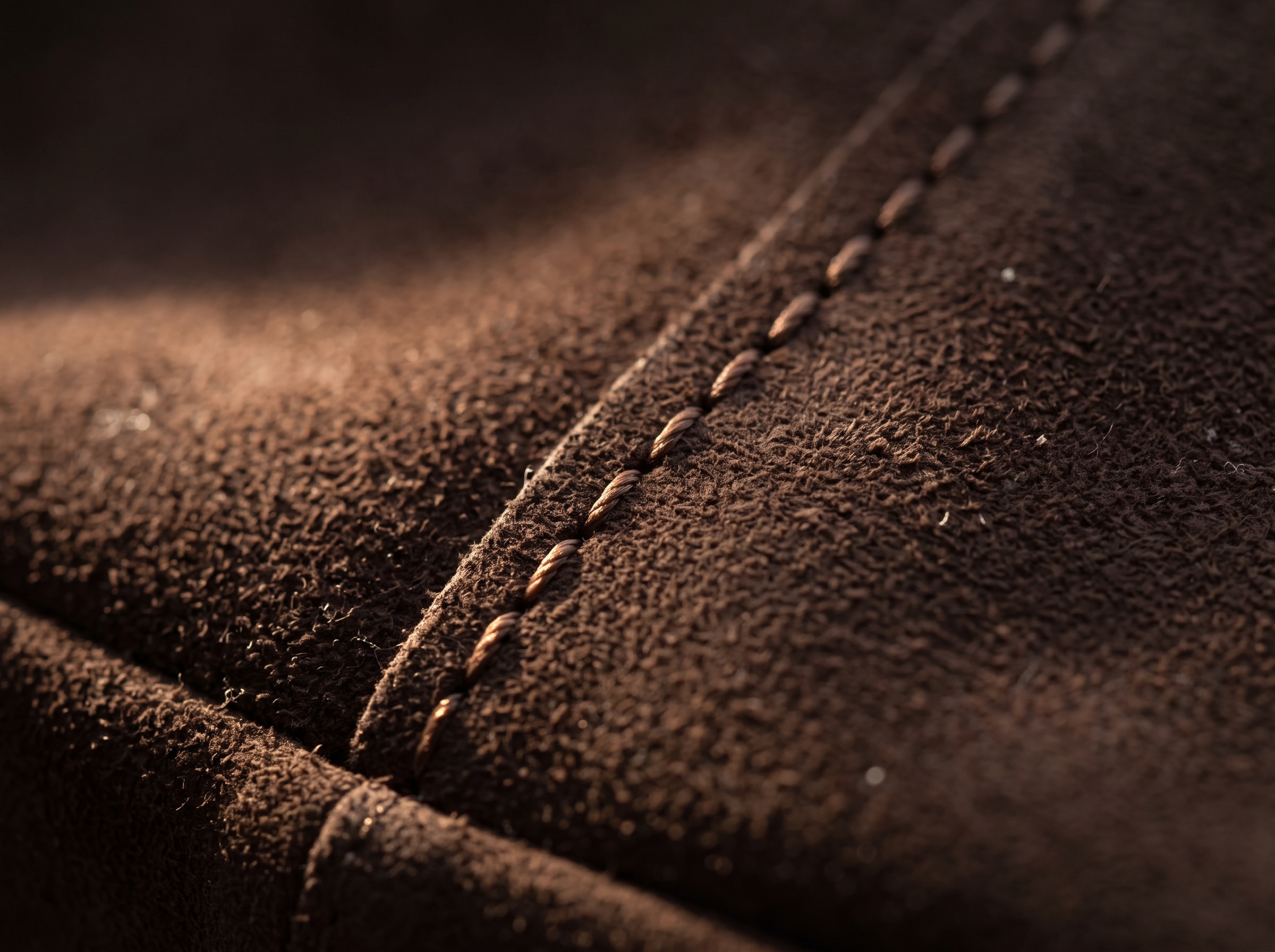 Macro photograph of the hand saddle-stitching